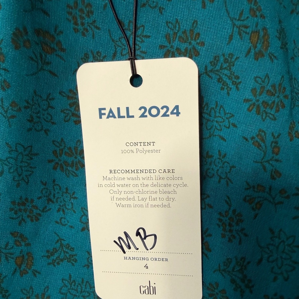 NWT Cabi Panorama Top Women Size M Devon Floral Teal Blue Short Puff Sleeve - Picture 5 of 9